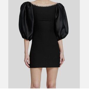 Chic Black Dress with Crystal Neckline